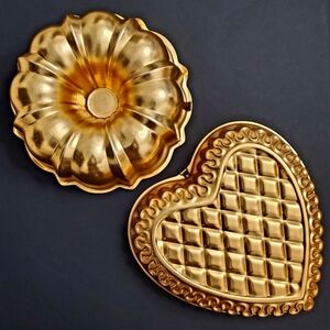 2pc Copper Aluminum Bundt 10" Heart 11" Jello Moulds